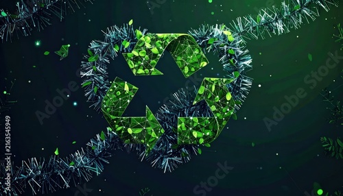 Eco friendly recycling symbol made green leaves.