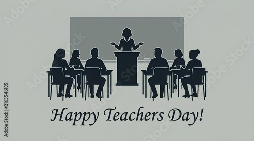 Professional silhouette of a female teacher giving a lecture to students in a classroom.