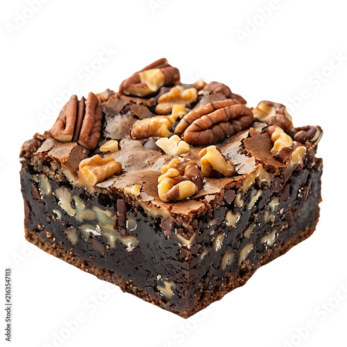Nut studded brownie slice studio photography side view
