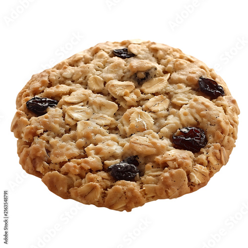 Oatmeal cookie with visible oats and raisins