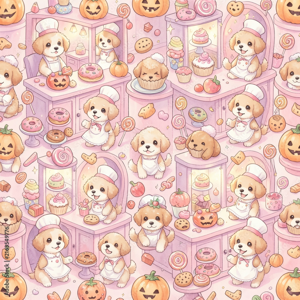 Naklejka premium A seamless pattern featuring a cute dog.