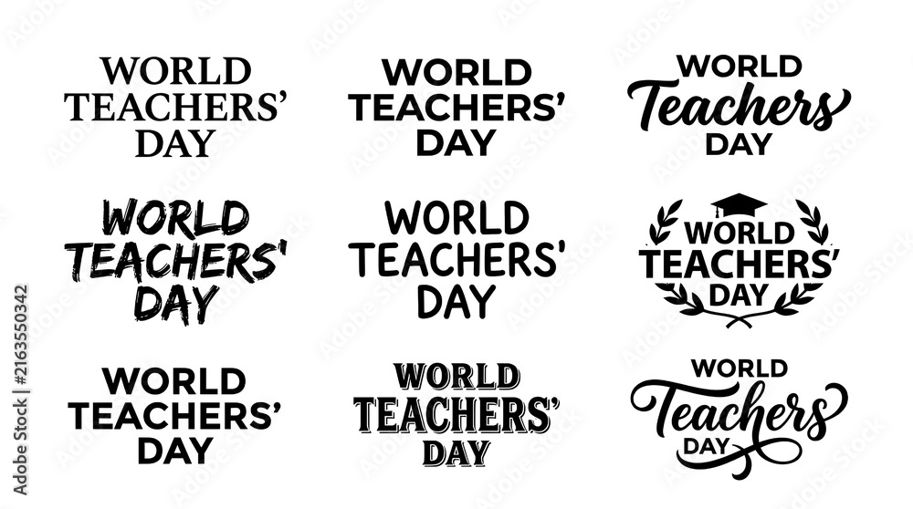 Obraz premium Set of World Teachers' Day typography logos and decorative text designs.
