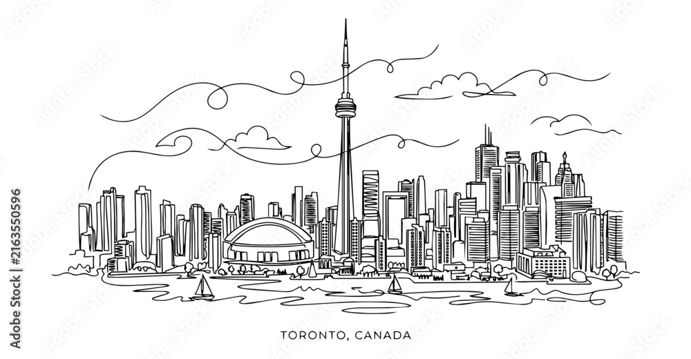 Fototapeta premium Toronto Canada Skyline Landmark Continuous One Line Art Vector Illustration