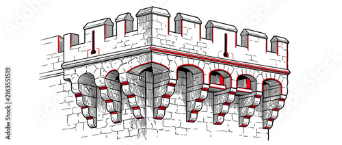 Cuadro en lienzo Medieval Castle Turret Corner with Crenellations Isolated
