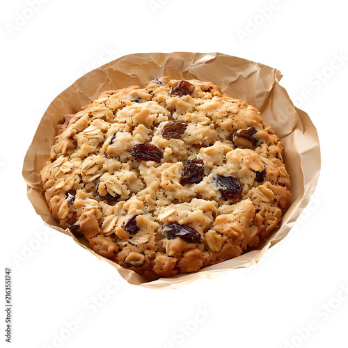 Fresh oatmeal raisin cookie in paper liner