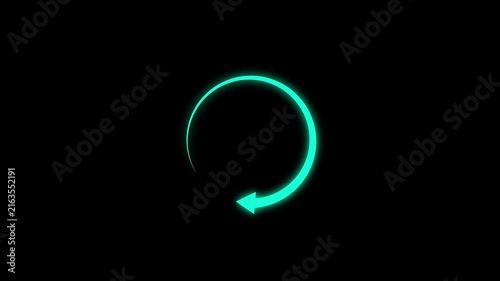 Animated white circular arrow icon on a black background, representing refresh, reload, or cycle function.Motion graphics .4k