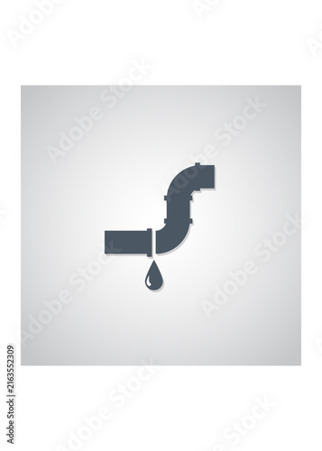 Minimalist dark gray leaking water pipe icon with a single drop, ideal for plumbing repairs and maintenance services.