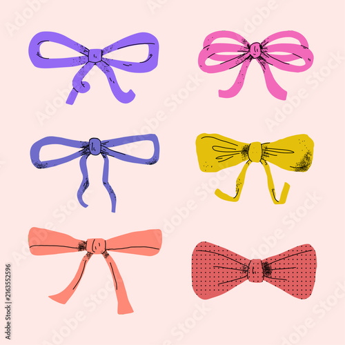 Vibrant Collection of Colorful Bows in Various Styles Against a Pastel Background