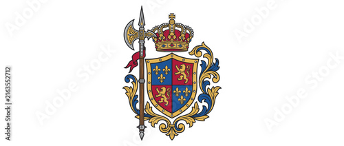 Foto Ornate Heraldic Crest with Crown and Axe