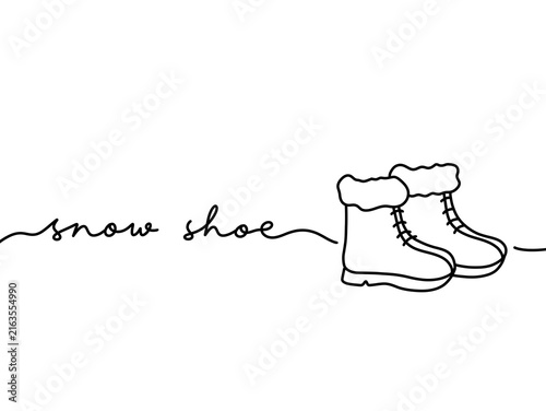Minimalist line art of winter snow boots with handwritten text