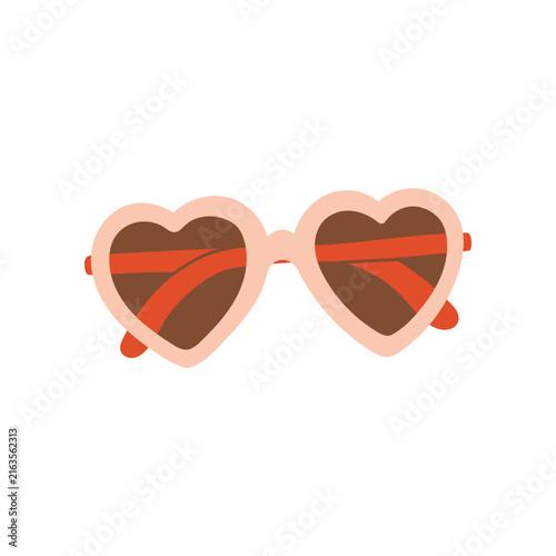 Retro pink heart shaped sunglasses vector illustration. Summer beach fashion eyewear isolated on white background