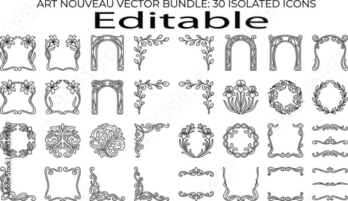 Photography Art Nouveau vector bundle 30 isolated floral frames arches and borders line art