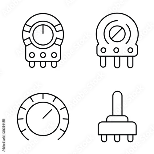 Foto Linear icons collection of electronic components like rotary knobs and adjustable resistors