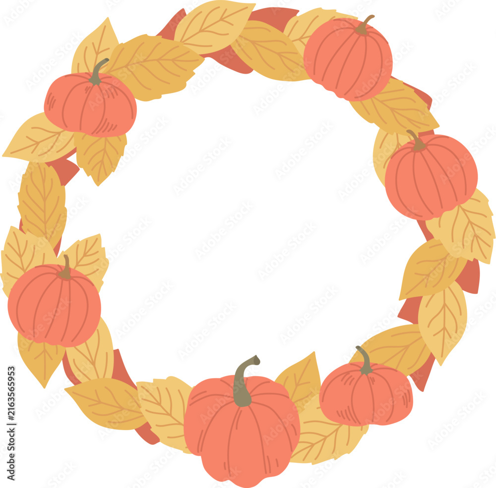 Fototapeta premium Pumpkin Wreath Frame Autumn Cartoon