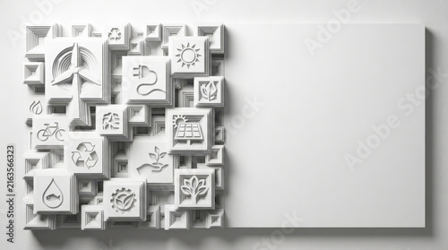 Stacked Paper Boxes with Clean Energy Symbols