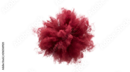 Crimson velvet dust particle explosion cloud expanding outward for fashion design cosmetic backdrop visual effect on transparent background