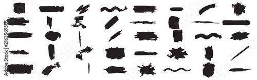 A versatile collection of black ink brush stroke designs featuring a comprehensive artistic brush set for creative projects
