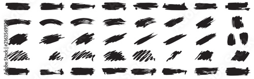 A comprehensive black brush set featuring various artistic brush stroke designs for creative graphic design and digital illustration projects