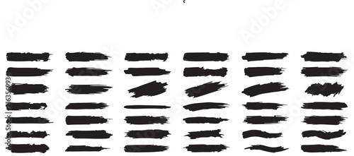 A diverse collection of brush strokes and brush types displaying artistic techniques and painting implement variations