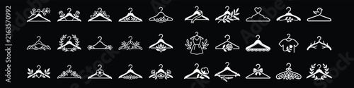 A collection of decorative clothing hanger icons on black background