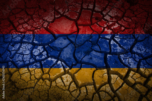 Canvas Print Armenia flag on cracked dry soil representing environmental crisis