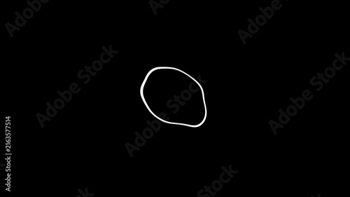 Abstract hand-drawn white organic circle frame isolated on black background, copy space concept