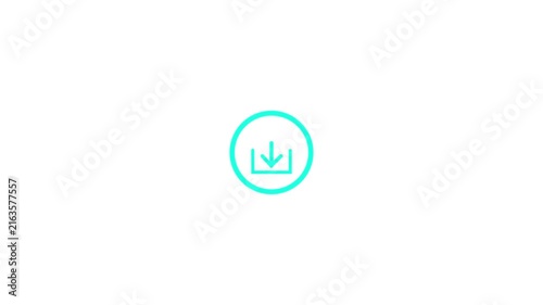 Minimalist cyan download icon inside a circle, arrow pointing down symbol on white background