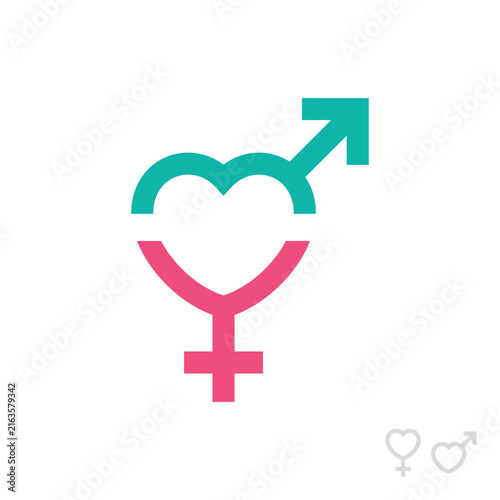 Interlocking Male and Female Gender with Heart Symbols Vector Illustration