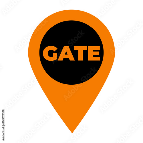 Minimalist orange location pin icon with a bold gate label in the center, presented as an isolated transparent PNG graphic