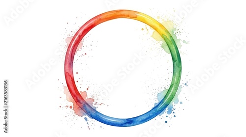 Colorful circular watercolor splashes on white background, creative abstract logo
