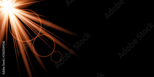 Glowing light burst on a dark background. Bright yellow energy explosion with Realistic lens flare lights effect on black background. lensflare glow orange overlay png, on transparent background. 