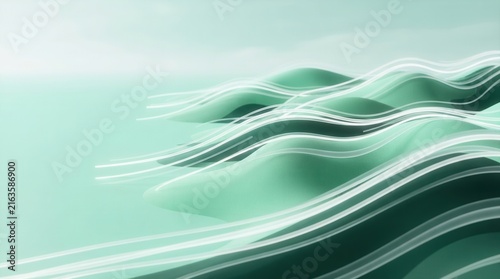 Flowing abstract lines over green waves