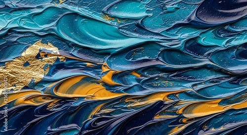 Textured Abstract Oceanic Blues with Gold Accents
