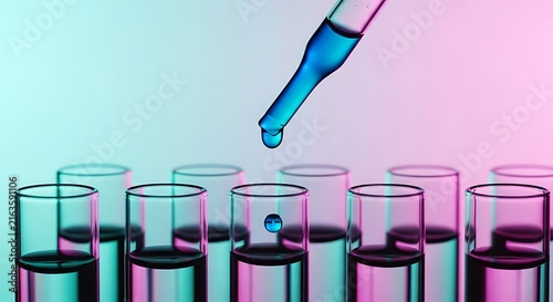 Colorful Pipettes Dropping Liquid Into Test Tubes