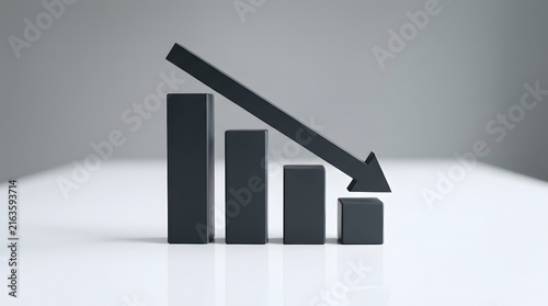 Declining business performance illustrated by a black graph with a downward pointing arrow