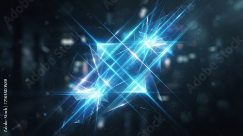 Abstract Glowing Blue Light Trails Forming Geometric Shapes In Dark Blurred Digital Space Environment