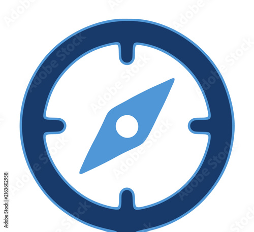 Modern stylized compass navigation symbol inside circular frame design
