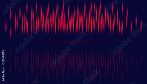 Naklejka Abstract blue background with red glowing equalizer audio wave lines and reflection