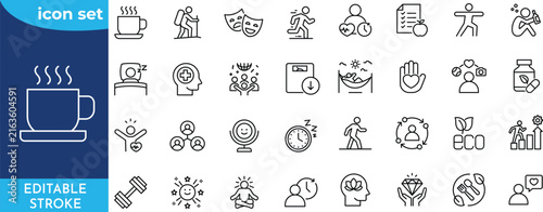 lifestyle line icon set. Editable stroke.