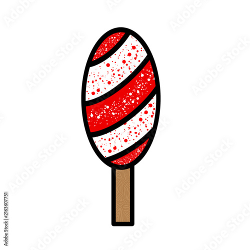 Red and white striped frozen ice pop. 