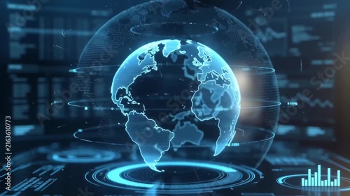 Realistic holographic interface displaying a earth model with futuristic elements.