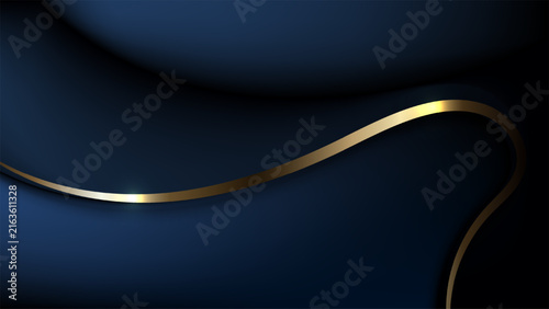 abstract luxury dark blue background with 3d smooth paper cut layers wave line pattern and elegant gold metallic metallic line, royal banner cover invitation certificate design presentation