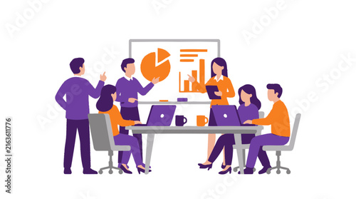 Business team collaborating on data analysis during a meeting
