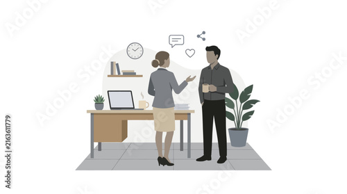 Colleagues having a business conversation in a modern office environment