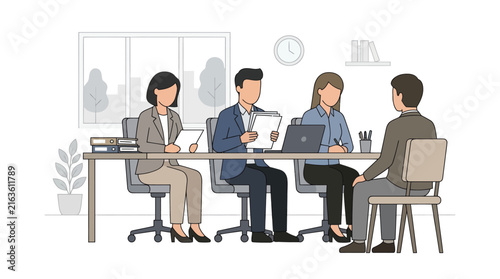 Corporate hiring panel interviewing a job candidate in office
