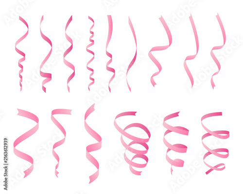 Pink glossy twisted ribbon vector set
