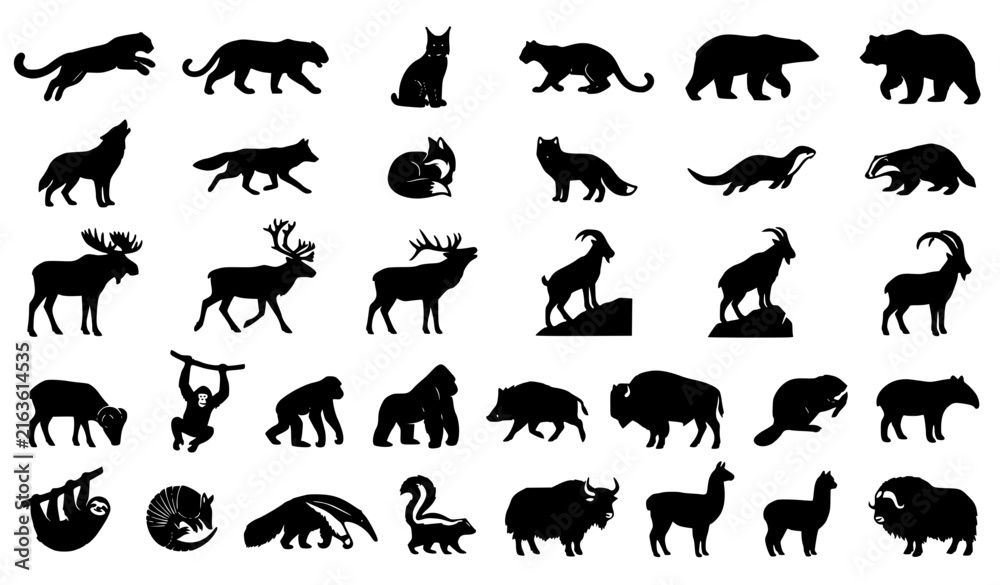 Naklejka premium Wildlife Fauna Silhouette Mega Icon Collection