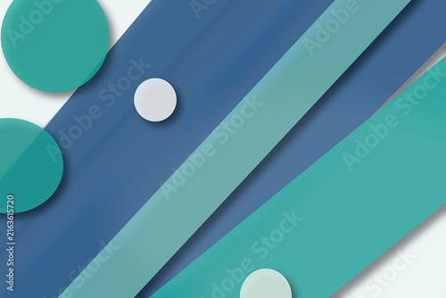 Bild auf Leinwand Oversized teal and smaller white spheres float over layered blue and aqua diagonal stripes, delivering an energetic yet polished abstract backdrop