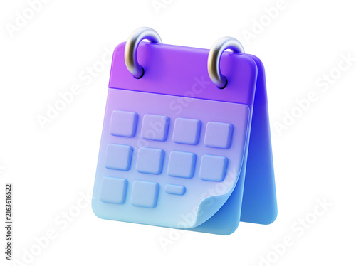 3D purple gradient calendar icon for business scheduling and time management planning