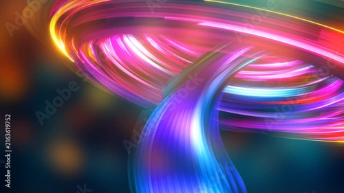 3D Render A mesmerizing, abstract 3D render video depicting swirling luminous light trails forming intricate spirals that seem to dance in motion